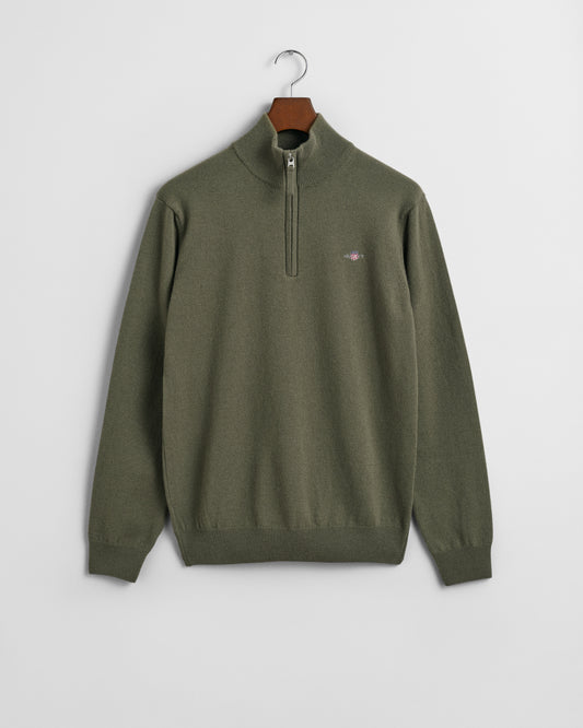JUNIPER GREEN, SUPERFINE LAMBSWOOL HALF ZIP BY GANT AU.