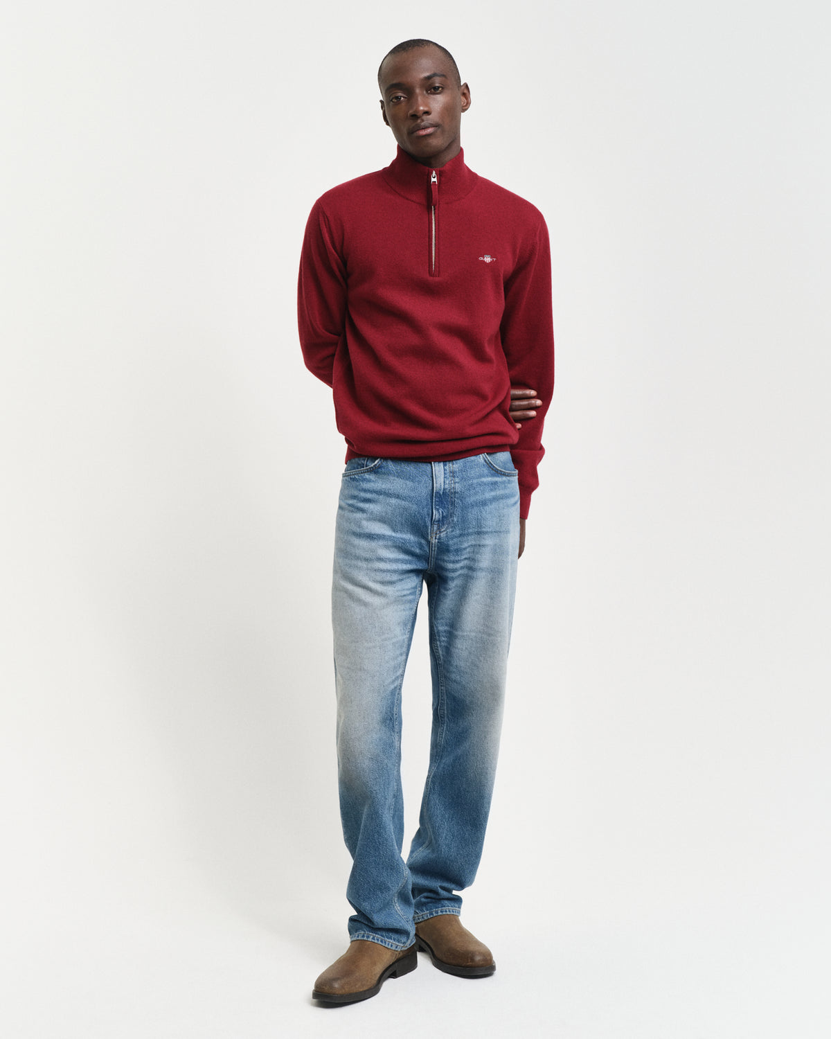 PLUMPED RED, SUPERFINE LAMBSWOOL HALF ZIP BY GANT AU.