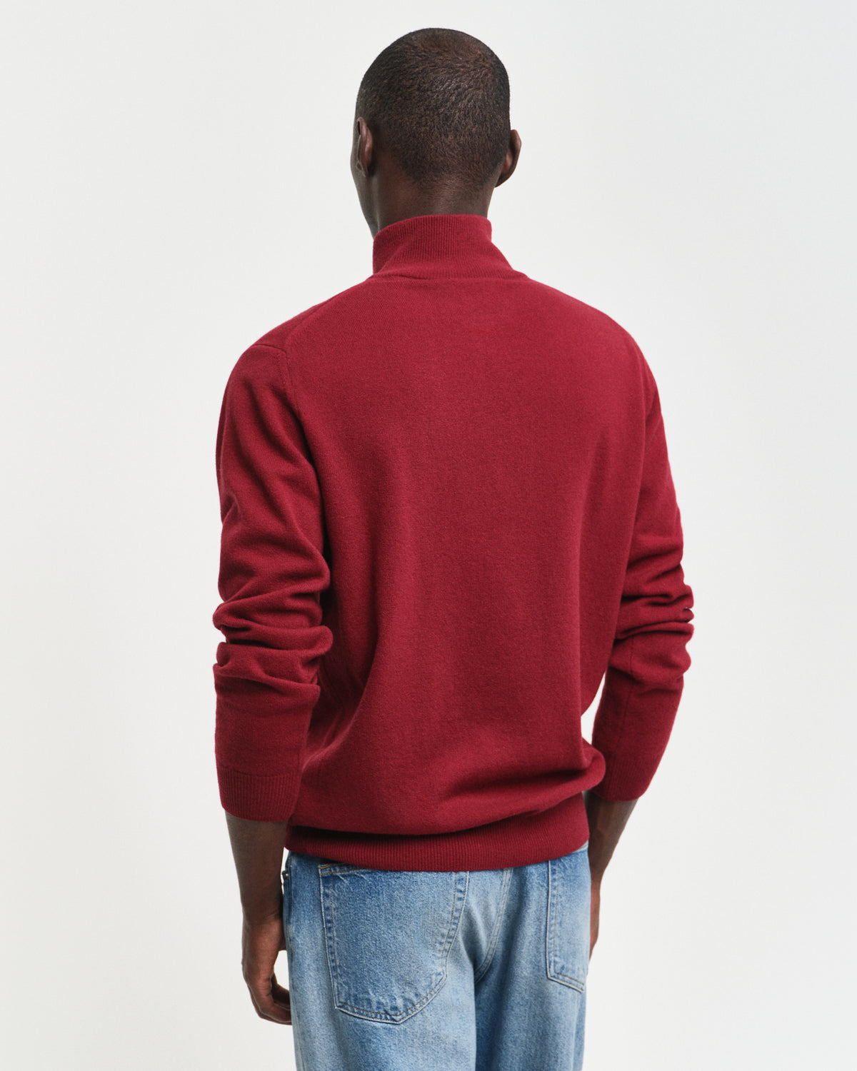PLUMPED RED, SUPERFINE LAMBSWOOL HALF ZIP, BACK-VIEW BY GANT AU.