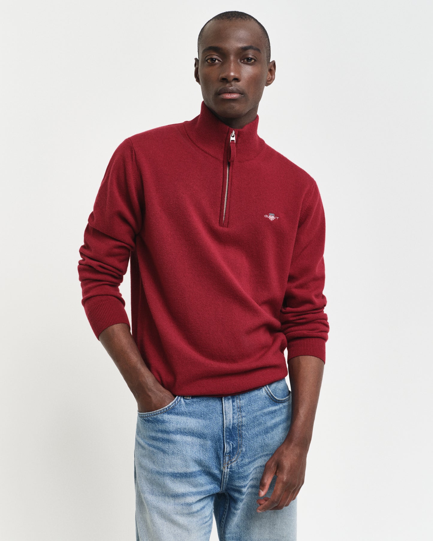 PLUMPED RED, SUPERFINE LAMBSWOOL HALF ZIP, FRONT-VIEW BY GANT AU.