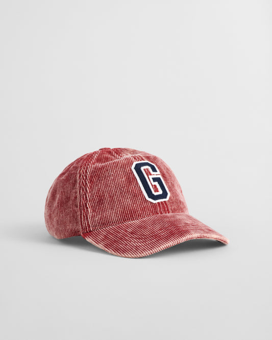 PLUMPED RED, G BADGE WASHED CORD CAP, FRONT-VIEW BY GANT AU.