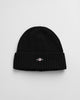 BLACK, UNISEX. SHIELD WOOL BEANIE, FRONT-VIEW BY GANT AU.