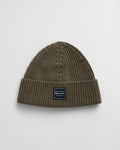 JUNIPER GREEN, COTTON RIBBED BEANIE, FRONT-VIEW BY GANT AU.