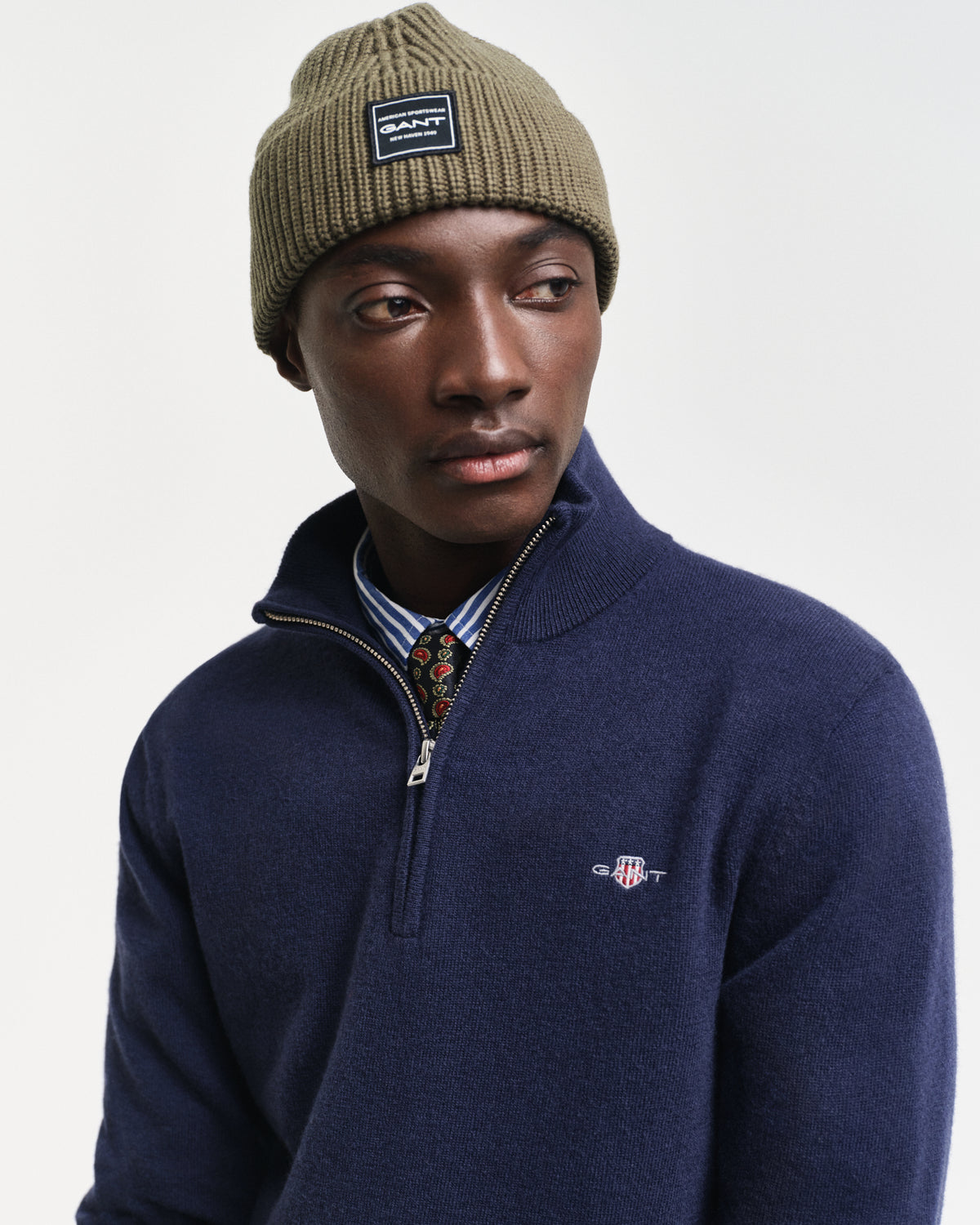 JUNIPER GREEN, COTTON RIBBED BEANIE BY GANT AU.