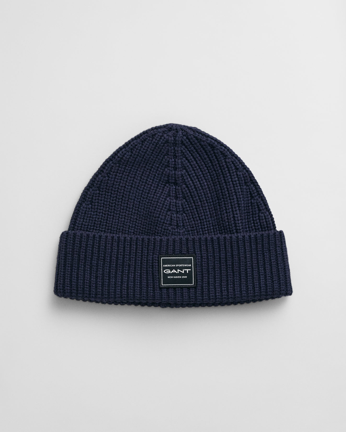 EVENING BLUE, COTTON RIBBED BEANIE, FRONT-VIEW BY GANT AU.