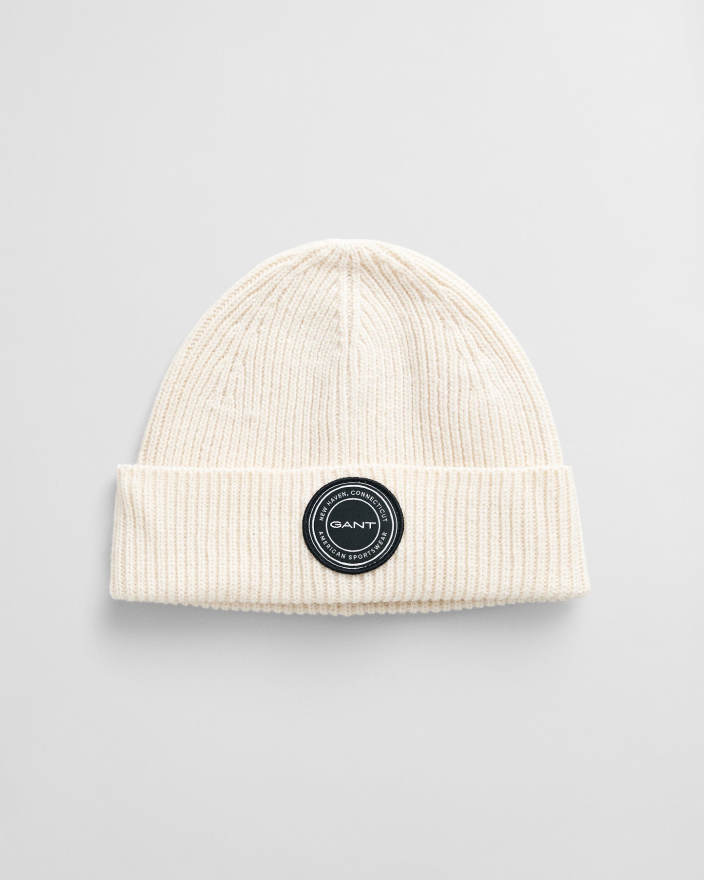 CREAM, WOOL KNITTED BEANIE, FRONT-VIEW BY GANT AU.