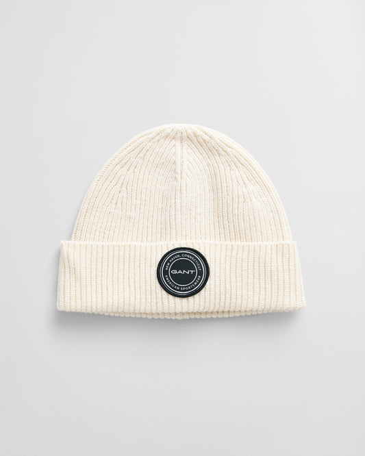 CREAM, WOOL KNITTED BEANIE, FRONT-VIEW BY GANT AU.