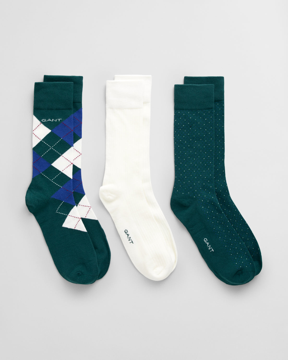 DEEP FOREST, ARGYLE SOCKS 3-PACK GIFT BOX BY GANT AU.