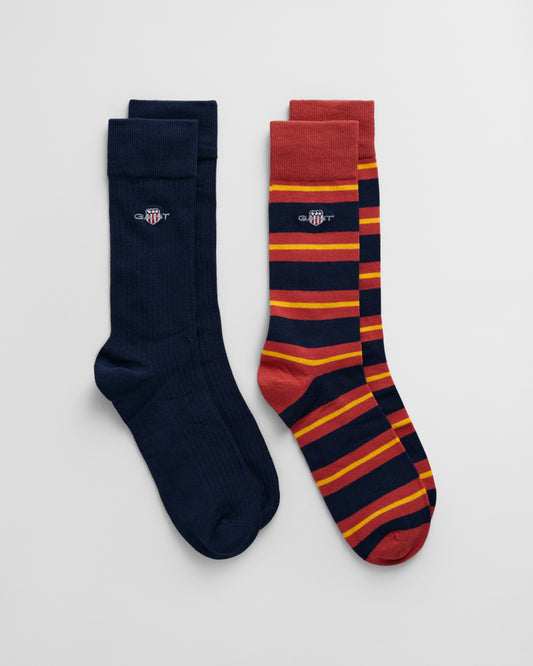 IRON RED, SHIELD RUGGER STRIPE SOCKS 2-P GB BY GANT AU.