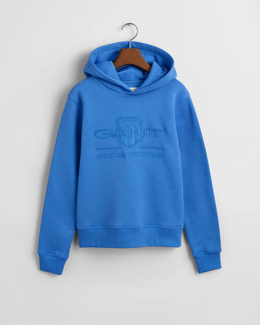 GREECE BLUE, TONAL SHIELD HOODIE BY GANT AU.
