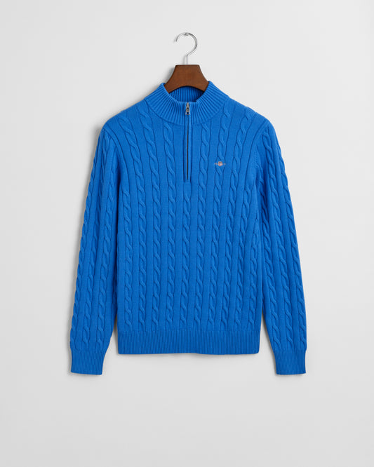 GREECE BLUE, COTTON CABLE HALF ZIP BY GANT AU.