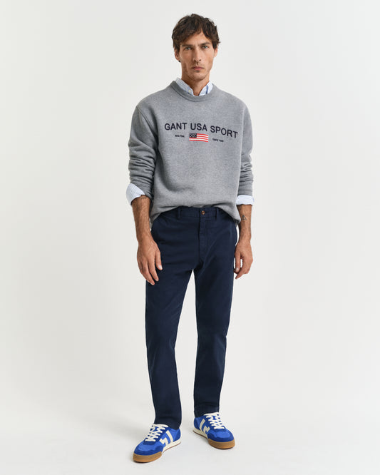 EVENING BLUE, SLIM DOBBY STRUCTURE CHINOS, FRONT-VIEW BY GANT AU.