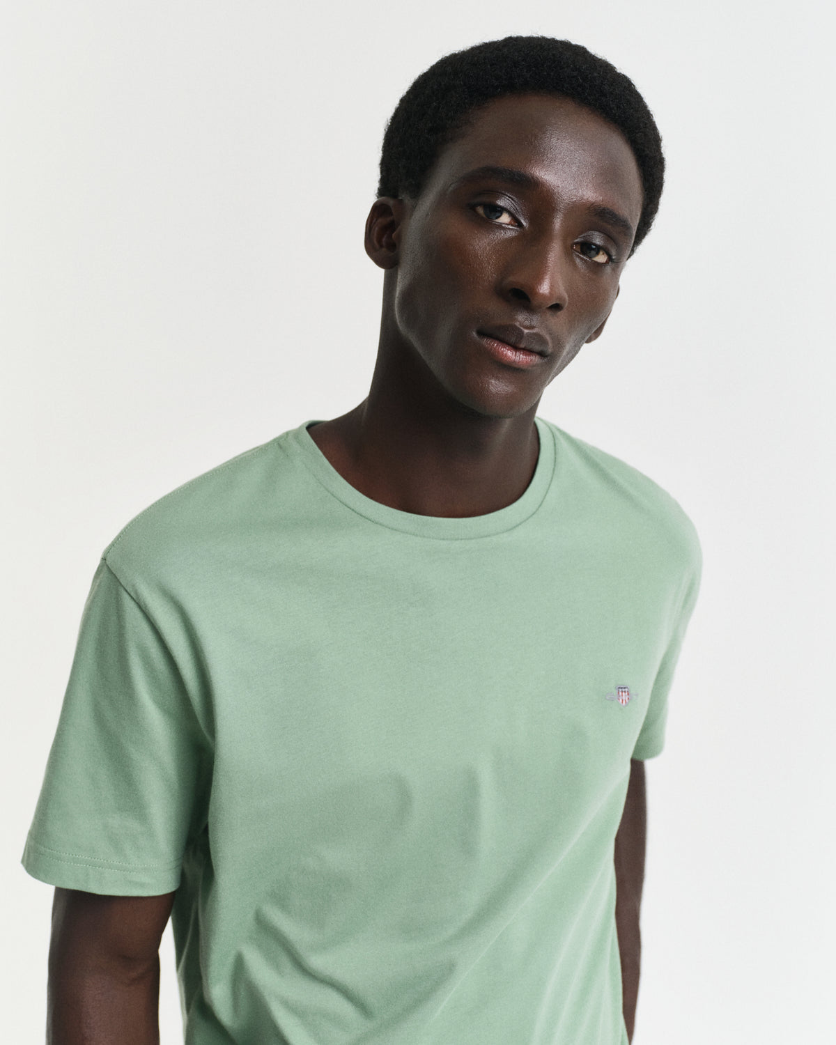 KALAMATA GREEN, REG SHIELD SS T-SHIRT, CLOSE-UP BY GANT AU.