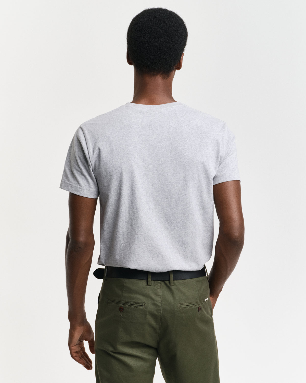 GREY MELANGE, SLIM SHIELD V-NECK T-SHIRT, BACK-VIEW BY GANT AU.