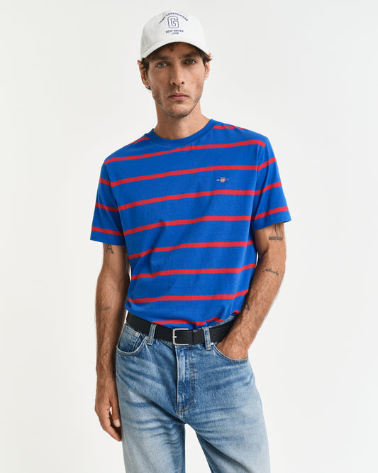 LAPIS BLUE, STRIPED SS T-SHIRT, CLOSE-UP BY GANT AU.