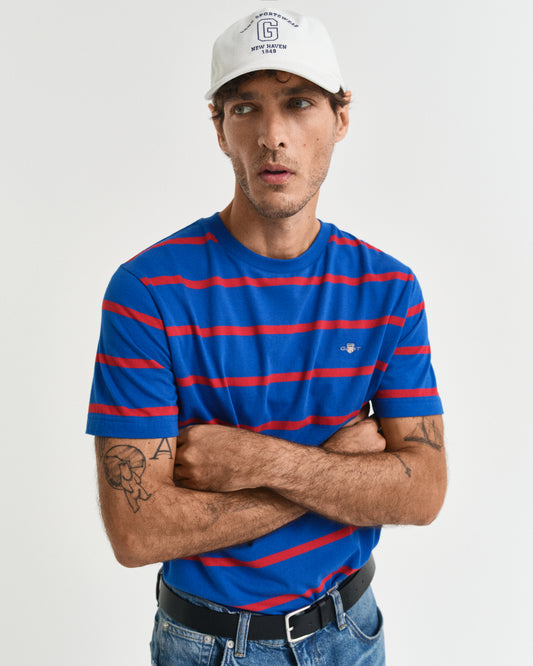 LAPIS BLUE, STRIPED SS T-SHIRT, FRONT-VIEW BY GANT AU.