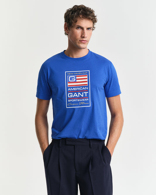 LAPIS BLUE, GRAPHIC SS T-SHIRT, FRONT-VIEW BY GANT AU.