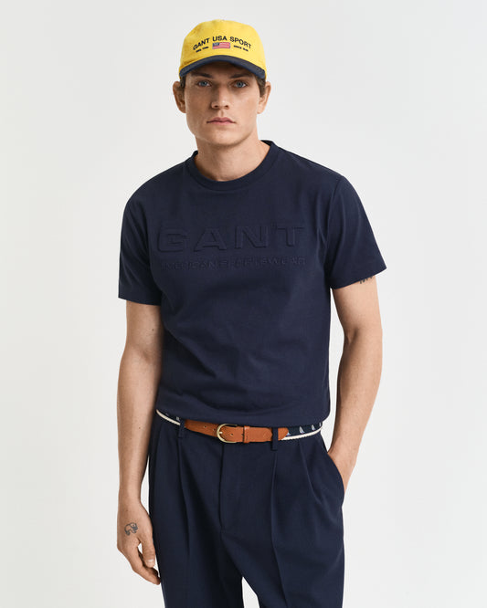EVENING BLUE, EMBOSSED SS T-SHIRT, FRONT-VIEW BY GANT AU.