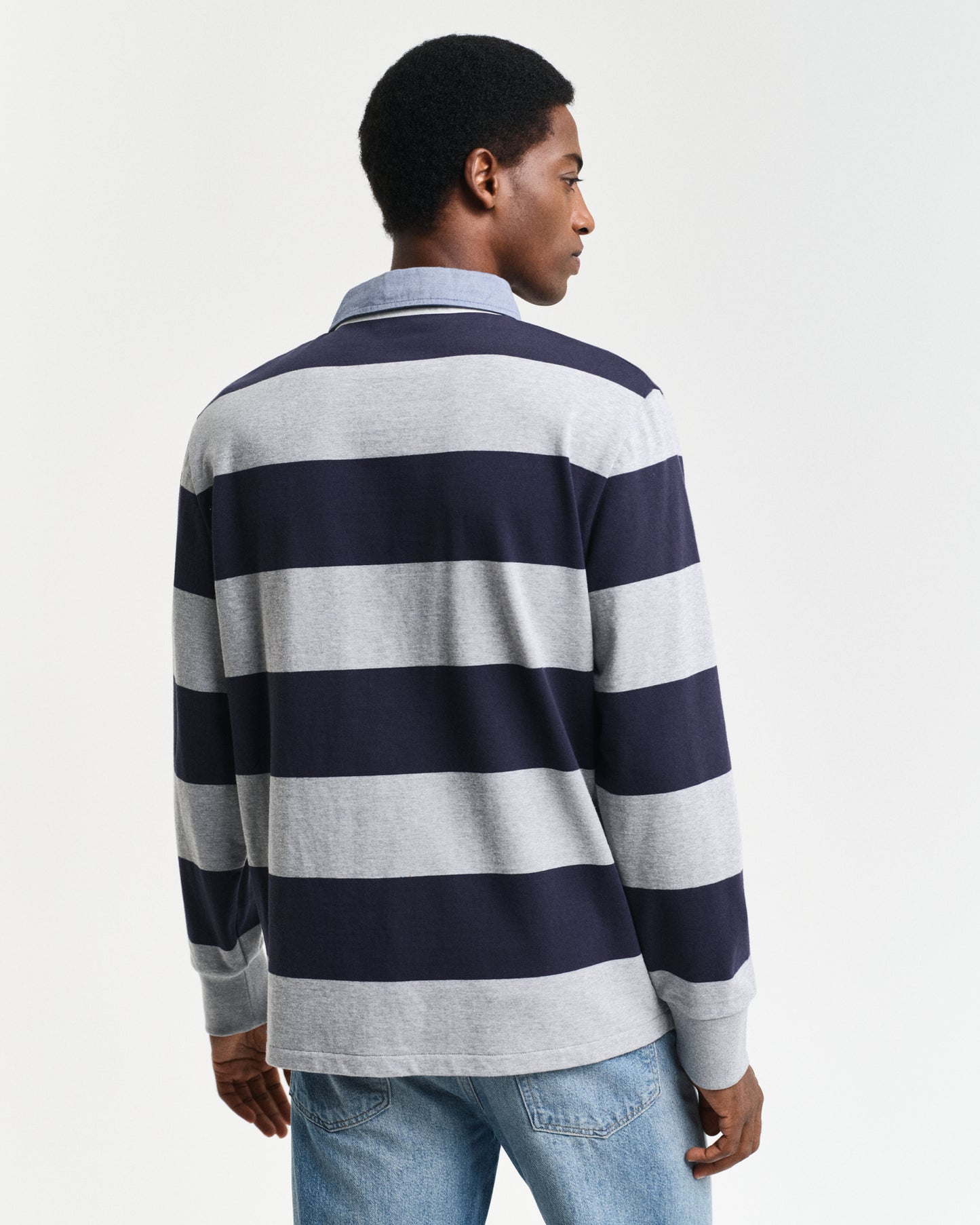 GREY MELANGE, REG CHAMBRAY STRIPE HEAVY RUGGER, BACK-VIEW BY GANT AU.