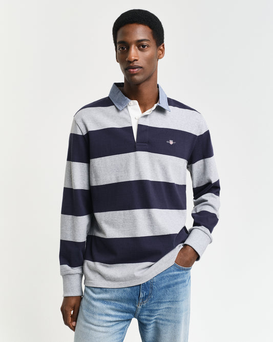 GREY MELANGE, REG CHAMBRAY STRIPE HEAVY RUGGER, FRONT-VIEW BY GANT AU.
