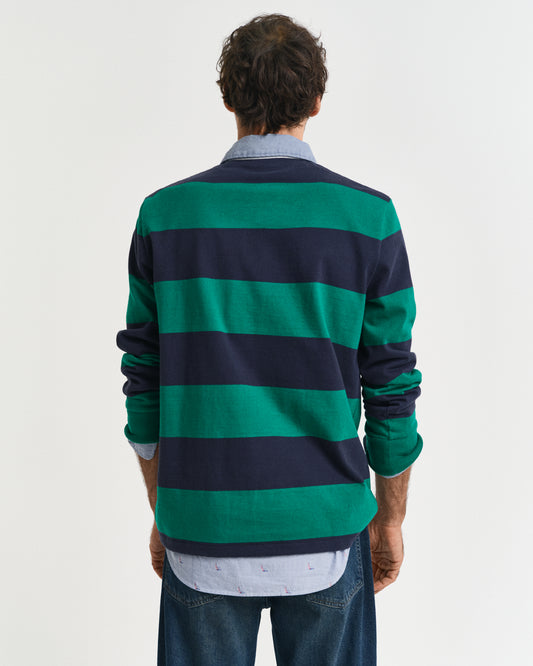 DEEP GREEN, REG CHAMBRAY STRIPE HEAVY RUGGER, BACK-VIEW BY GANT AU.