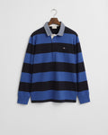 RICH BLUE, REG CHAMBRAY STRIPE HEAVY RUGGER, FLAT-LAY BY GANT AU.