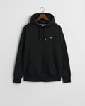 BLACK, REG SHIELD HOODIE, FLAT-LAY BY GANT AU.