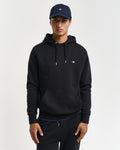 BLACK, REG SHIELD HOODIE, FRONT-VIEW BY GANT AU.