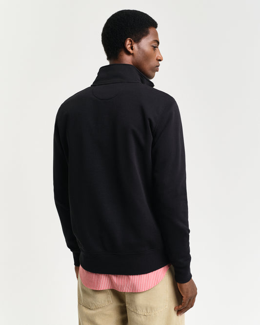 BLACK, REG SHIELD HALF ZIP SWEAT, BACK-VIEW BY GANT AU.