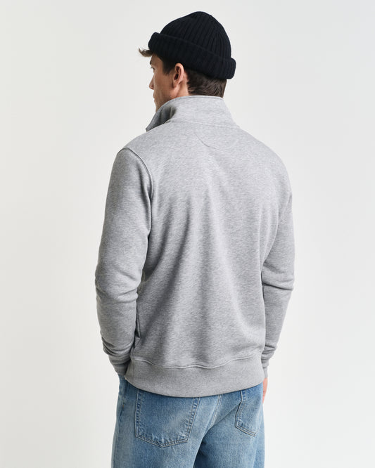 GREY MELANGE, REG SHIELD HALF ZIP SWEAT, BACK-VIEW BY GANT AU.