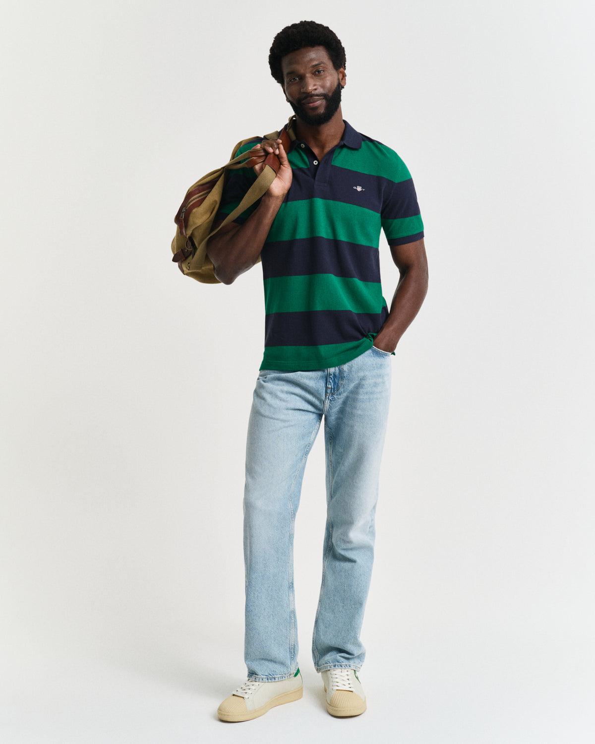 DEEP GREEN, BLOCK STRIPE POLO BY GANT AU.