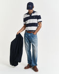 EVENING BLUE, BLOCK STRIPE POLO BY GANT AU.