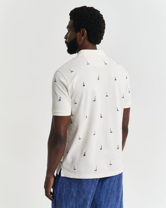 CREAM, EMBROIDERED GRAPHIC POLO, BACK-VIEW BY GANT AU.
