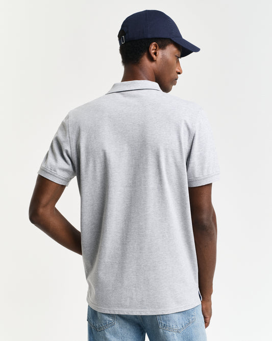 GREY MELANGE, REG CONTRAST PIQUE SS POLO, BACK-VIEW BY GANT AU.