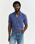 DUSTY NAVY, REG CONTRAST PIQUE SS POLO, FRONT-VIEW BY GANT AU.