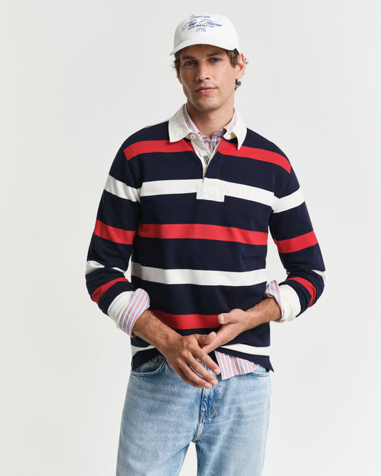 EVENING BLUE, RETRO STRIPE HEAVY RUGGER, FRONT-VIEW BY GANT AU.