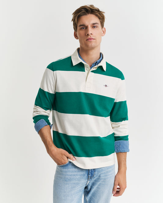 DEEP GREEN, BARSTRIPE RUGGER, FRONT-VIEW BY GANT AU.