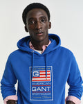 LAPIS BLUE, GRAPHIC SWEAT HOODIE, CLOSE-UP BY GANT AU.