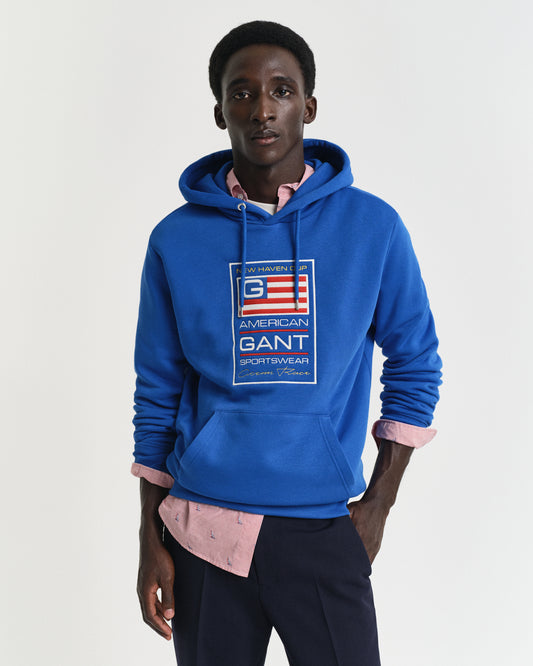 LAPIS BLUE, GRAPHIC SWEAT HOODIE, FRONT-VIEW BY GANT AU.