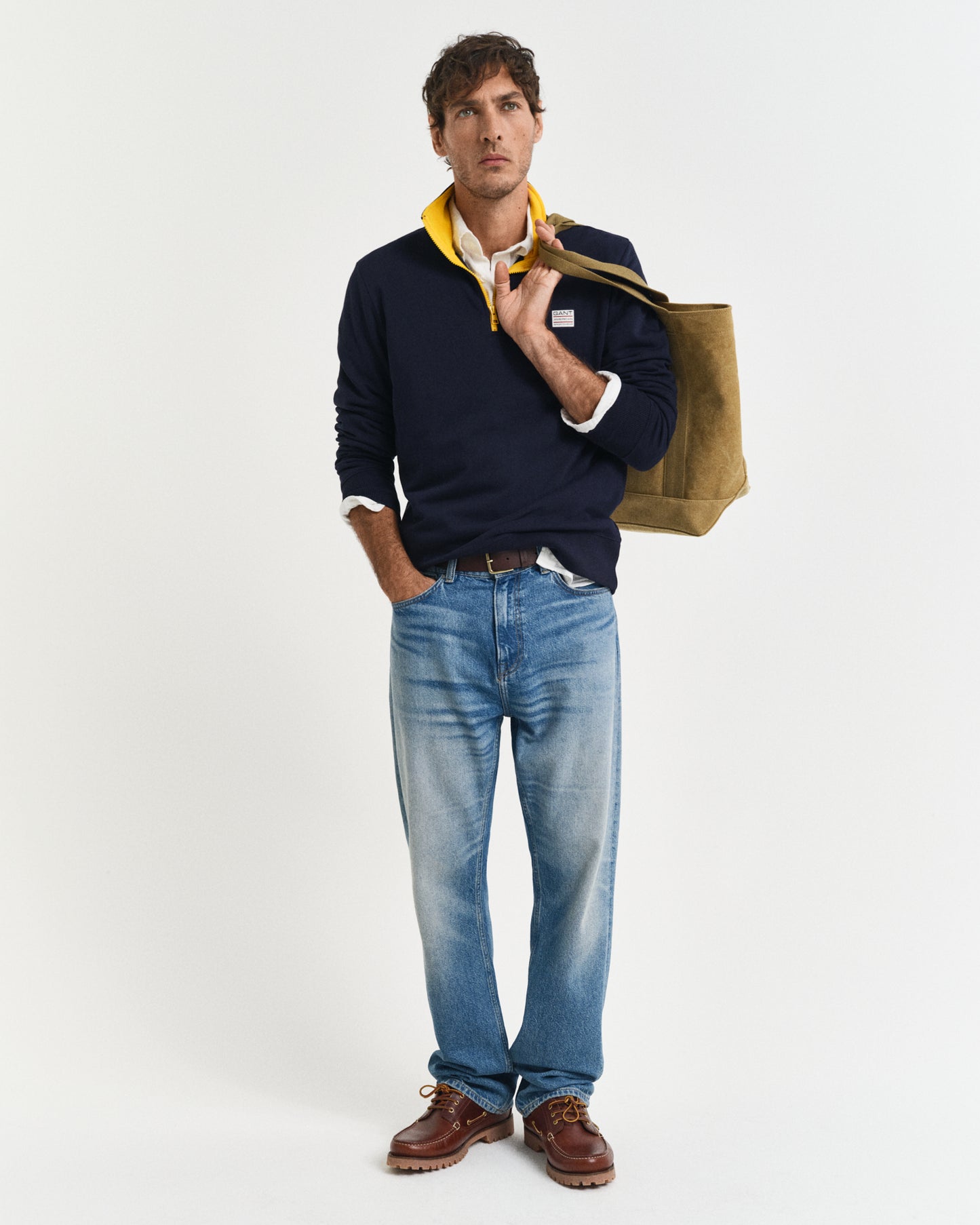 EVENING BLUE, CONTRAST HALF ZIP BY GANT AU.
