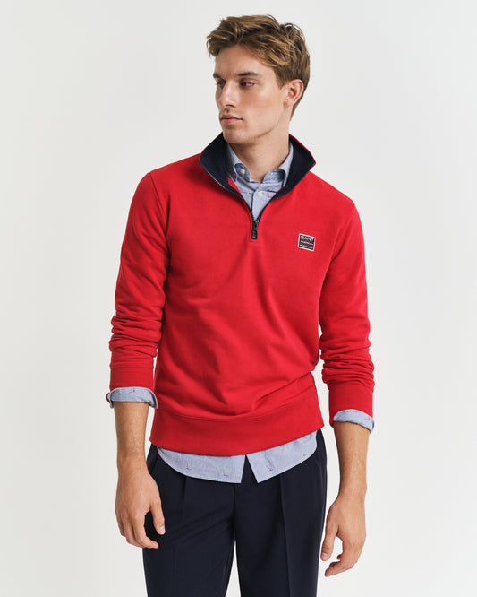 RUBY RED, CONTRAST HALF ZIP, FRONT-VIEW BY GANT AU.