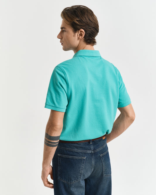 TROPIC BLUE, REG SHIELD SS PIQUE POLO, BACK-VIEW BY GANT AU.
