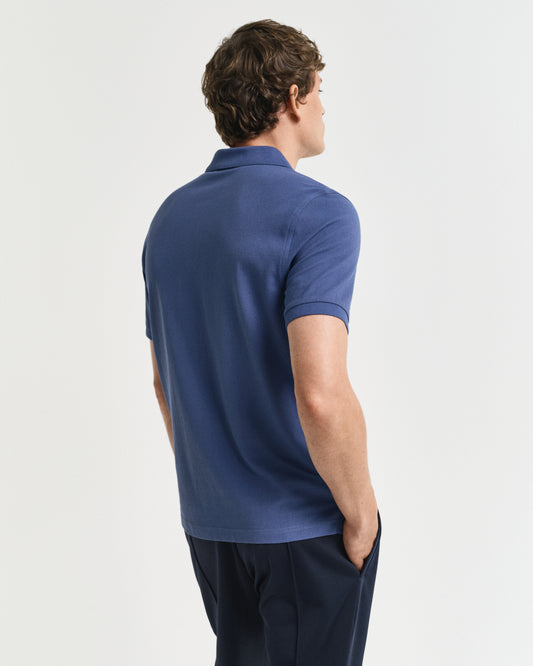 DUSTY NAVY, REG SHIELD SS PIQUE POLO, BACK-VIEW BY GANT AU.