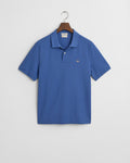 RICH BLUE, REG SHIELD SS PIQUE POLO, FLAT-LAY BY GANT AU.