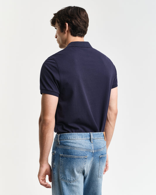 EVENING BLUE, REG SHIELD SS PIQUE POLO, BACK-VIEW BY GANT AU.