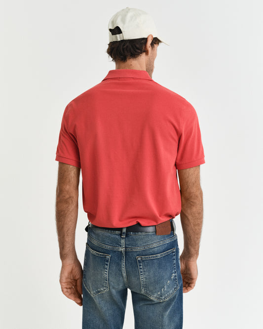 BRICK RED, REG SHIELD SS PIQUE POLO, BACK-VIEW BY GANT AU.
