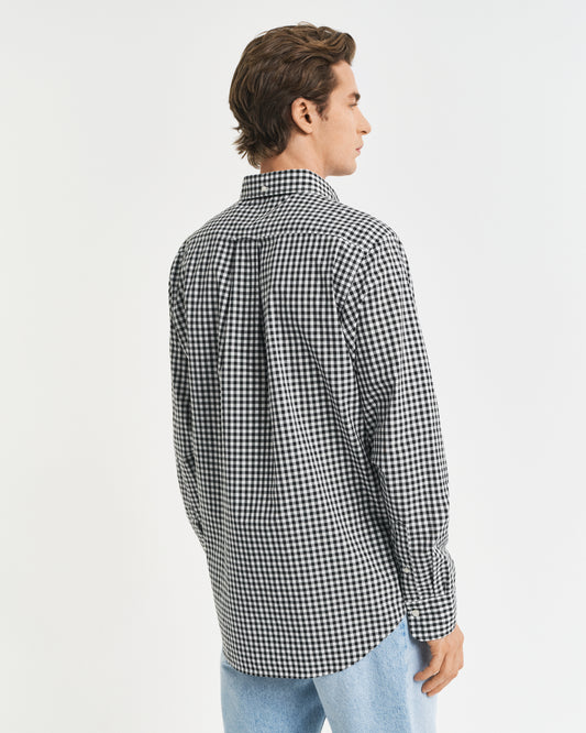 BLACK, REG CLASSIC POPLIN GINGHAM SHIRT, BACK-VIEW BY GANT AU.