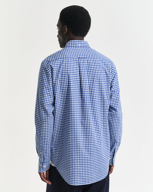 COLLEGE BLUE, REG CLASSIC POPLIN GINGHAM SHIRT, BACK-VIEW BY GANT AU.