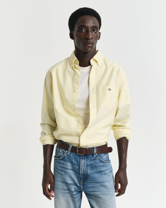 BANANA YELLOW, REG CLASSIC OXFORD STRIPE SHIRT, FRONT-VIEW BY GANT AU.