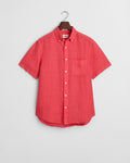 WATERMELON RED, REG GMNT DYED LINEN SS SHIRT, FLAT-LAY BY GANT AU.